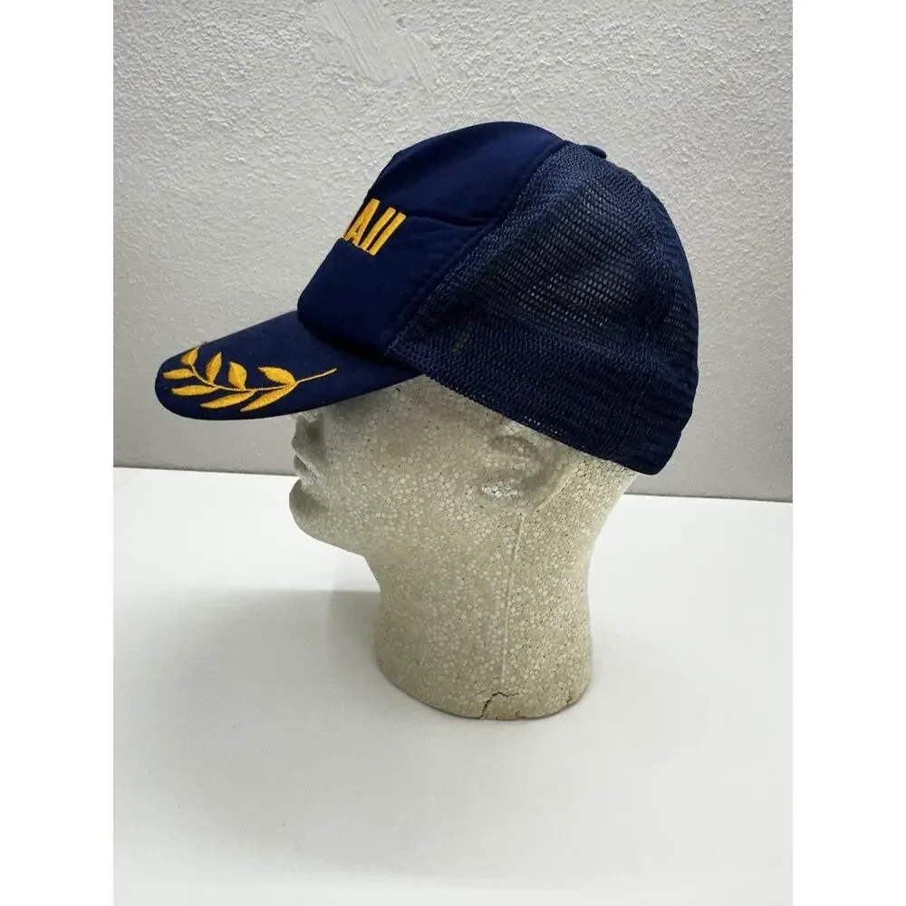 R.O.C Trucker Hat Hawaii Mesh Adjustable Snap Back Cap Blue Yellow Leafs Vintage